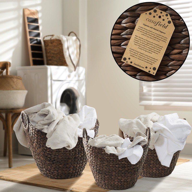 OPEN BOX - 3pc Hyacinth Boat Storage Totes for Laundry, Blankets, Toys - gallery