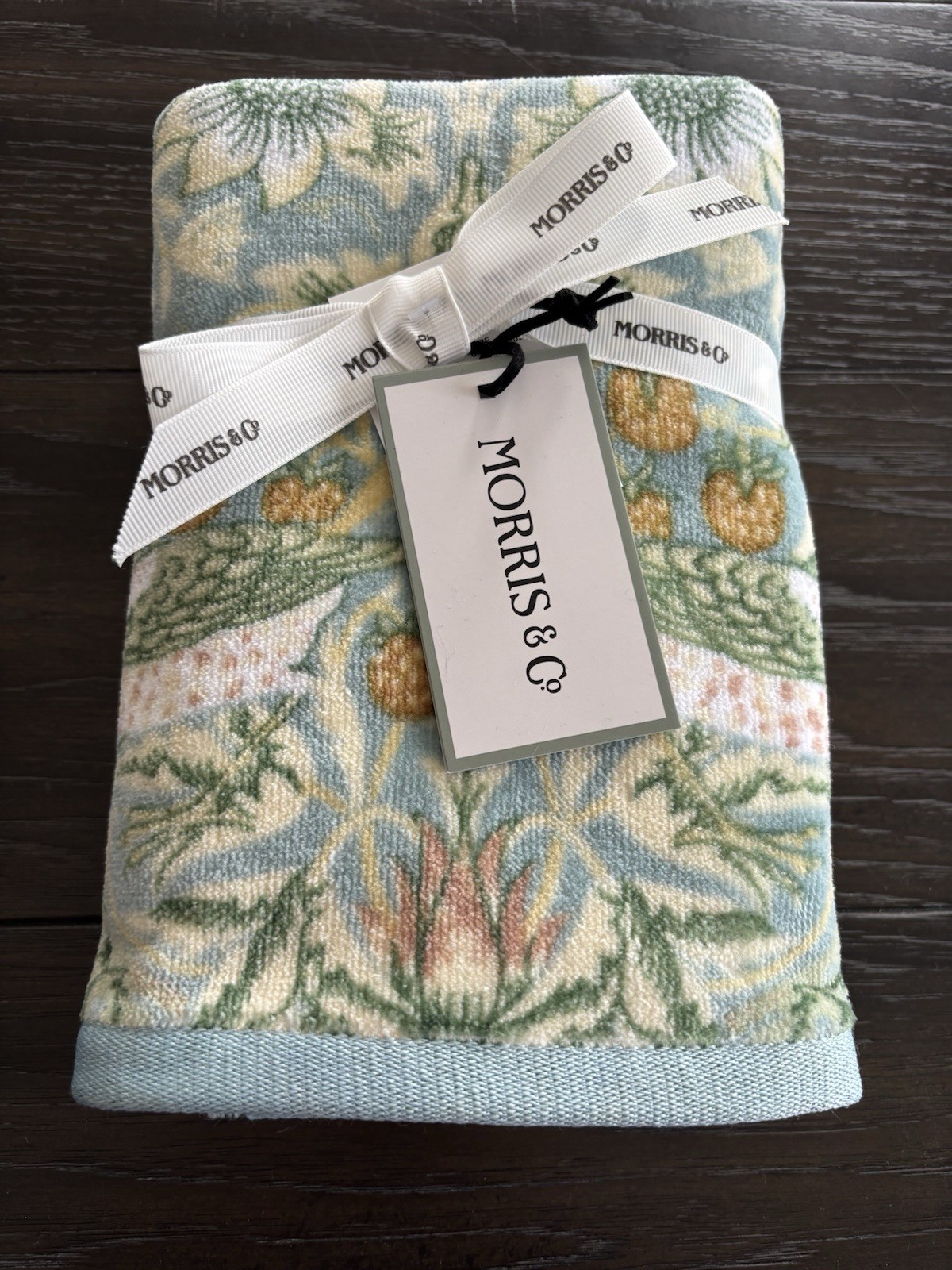2 Morris & Co. William Morris Strawberry Thief Floral Velour HAND Towels NWT gallery