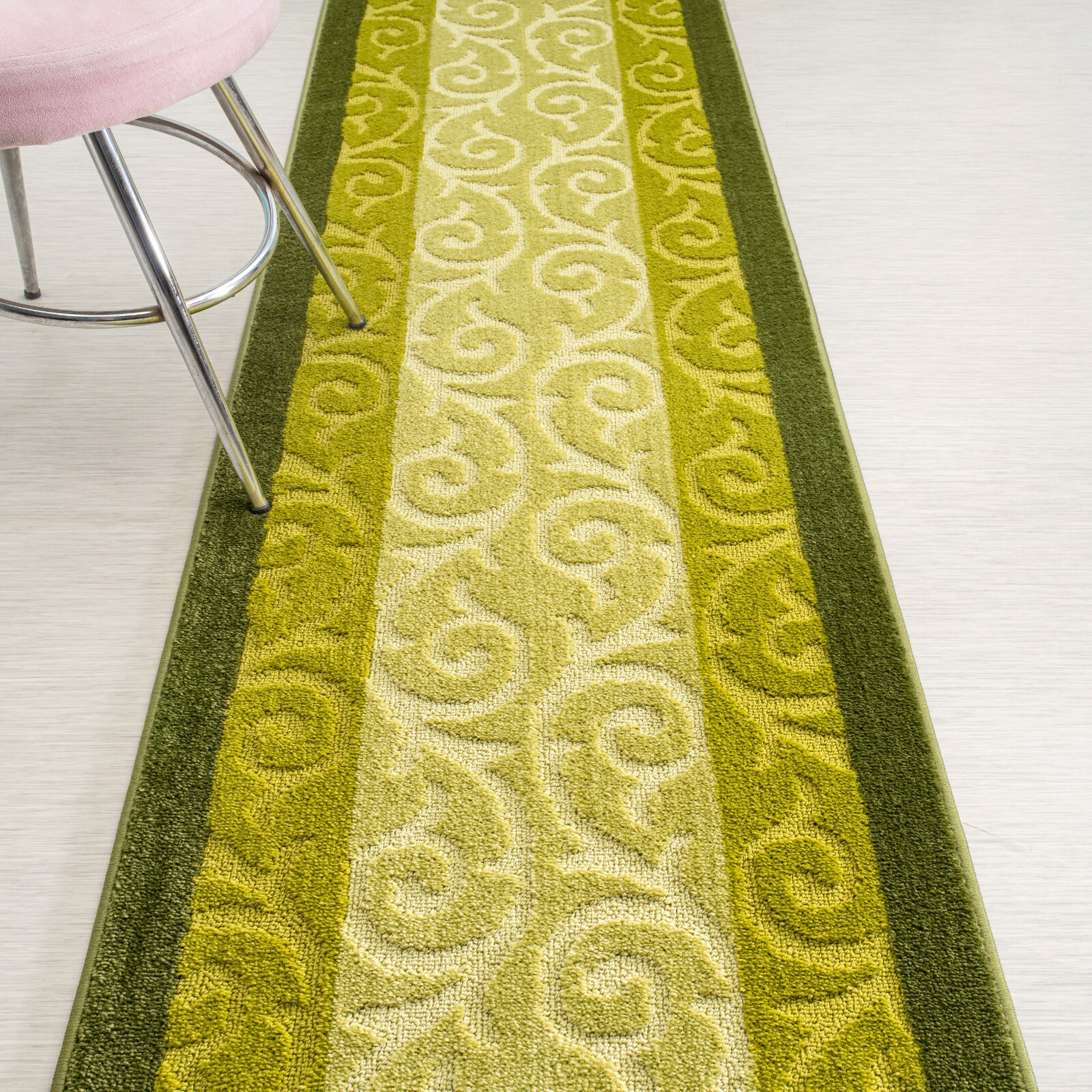 Non Slip Hallway Carpet Runner Rug, Scroll Green, Sold and Priced Per Foot gallery