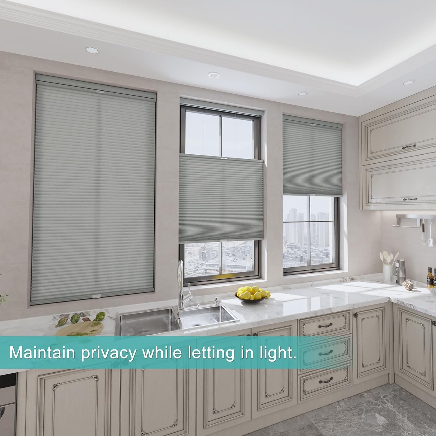 Light Filtering 1.5in No Drill No Tools Cordless Cellular Shades Honeycomb Blind gallery