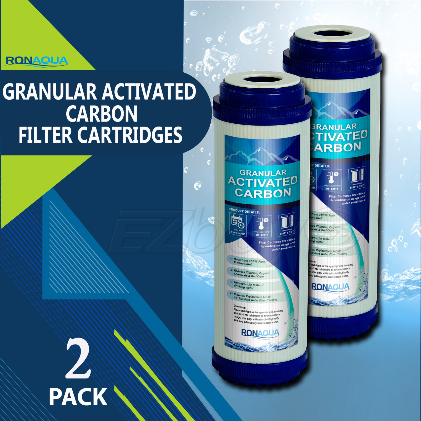 Granular Activated Carbon Filter 9.875 inch x 2.5 inch Set of 2 gallery