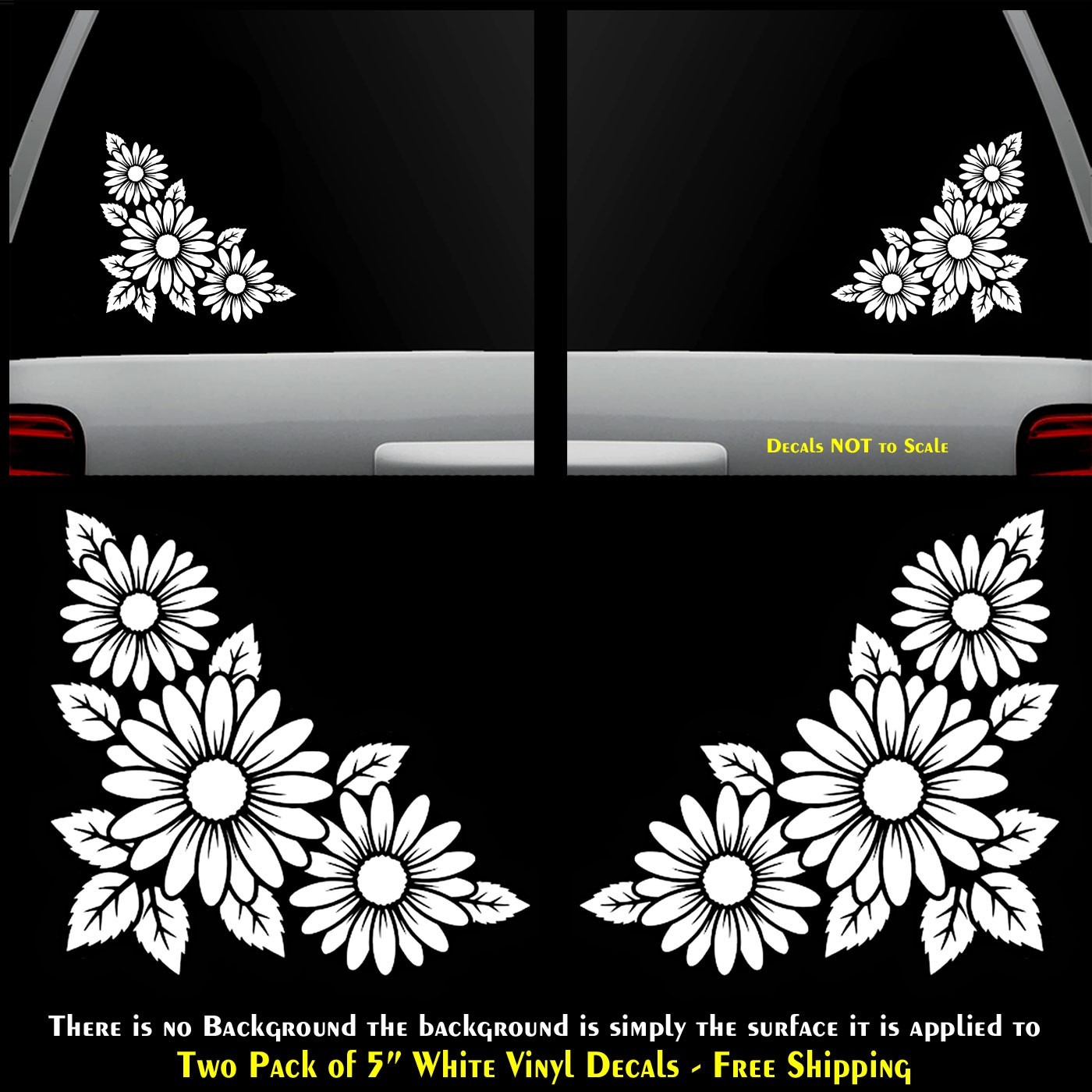 Daisy Flower 2 Pk 5" Mirrored Vinyl Decals Vehicles Window Any Flat Surface gallery