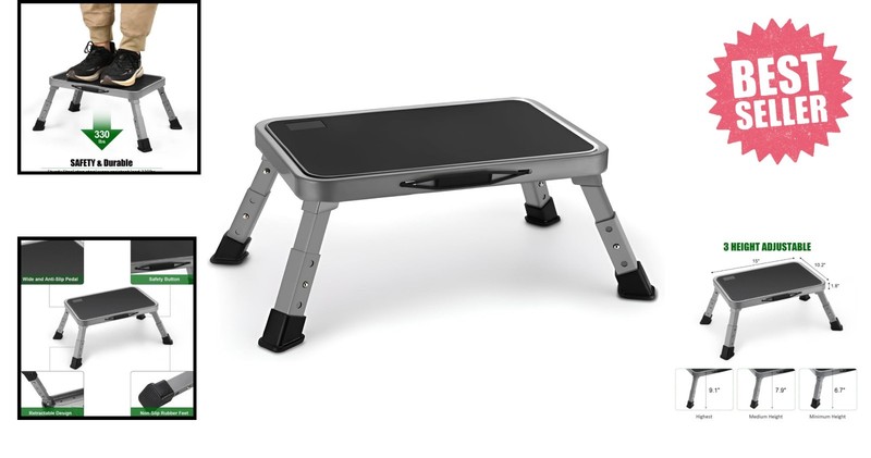 Compact Portable Step Stool - Non-Slip, Adjustable 1-Step Ladder for All Rooms gallery