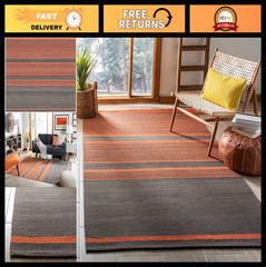 Handmade Flat Weave Wool Accent Rug 4′ x 6′ – Dark Grey & Orange, High Traffic A