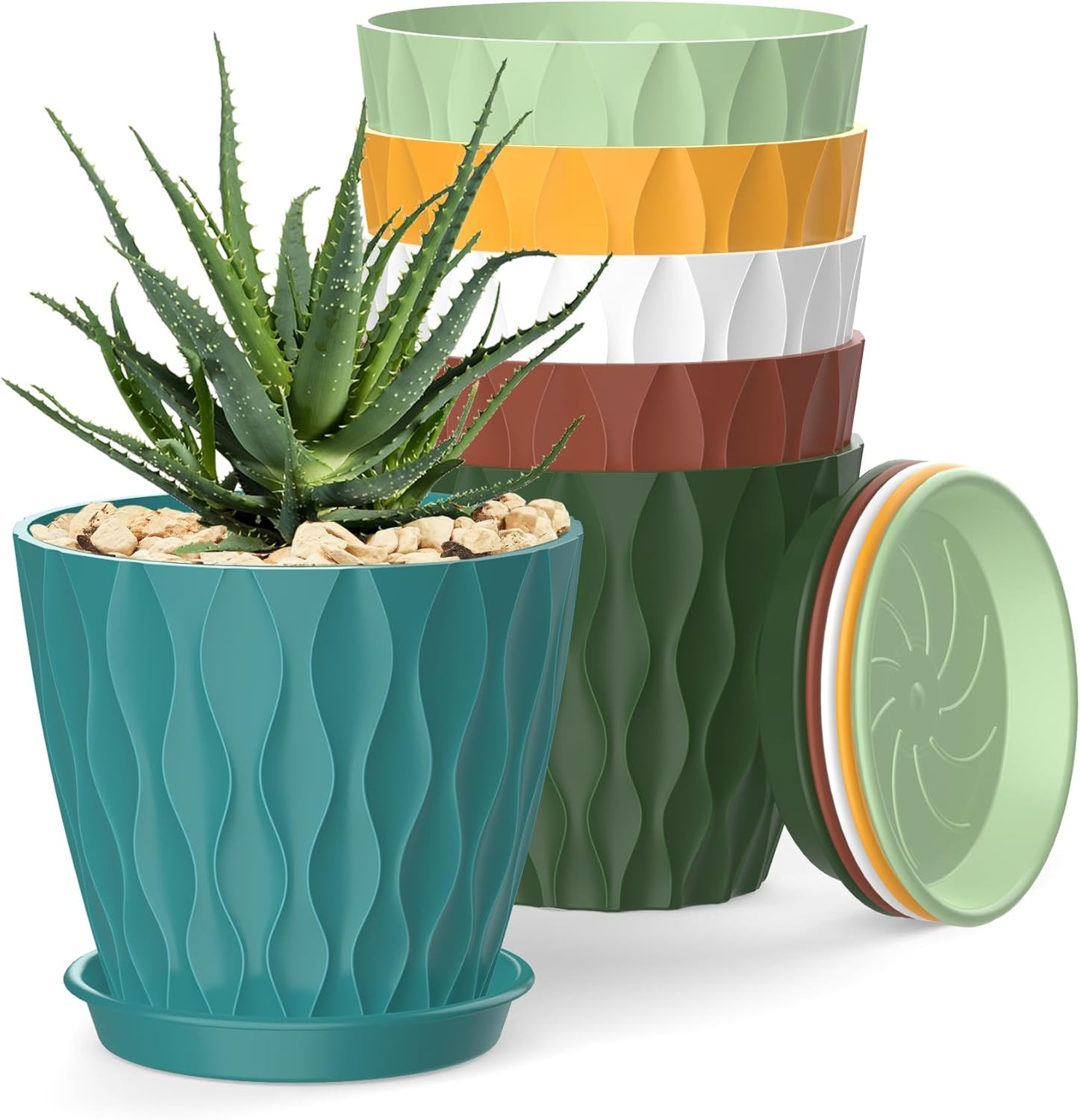 4 Inch Plant Pots, 6 Pack Indoor Flower Pots, Planters with Drainage Holes and T gallery