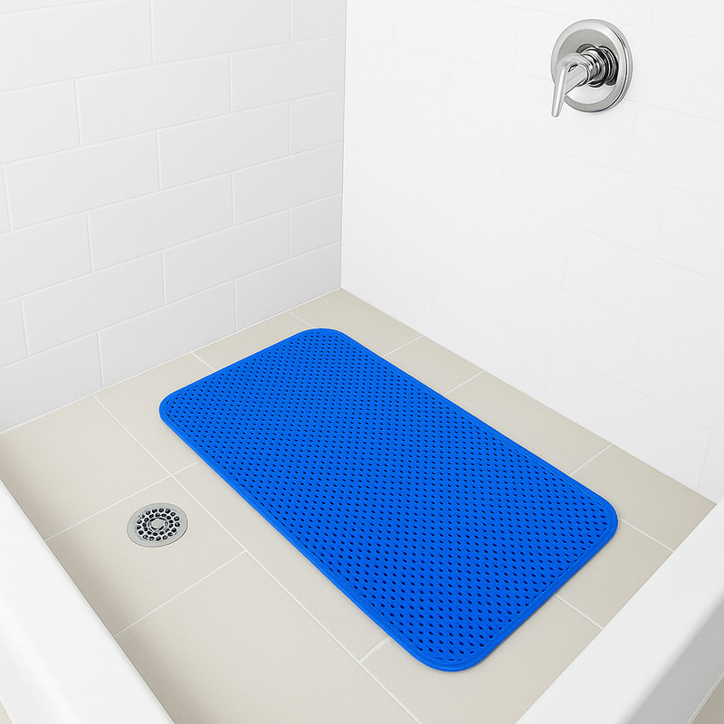 Soft Waffle Cushioned Texture Spa Quality Bathroom Tub & Bath Mat Anti-Slip Blue gallery