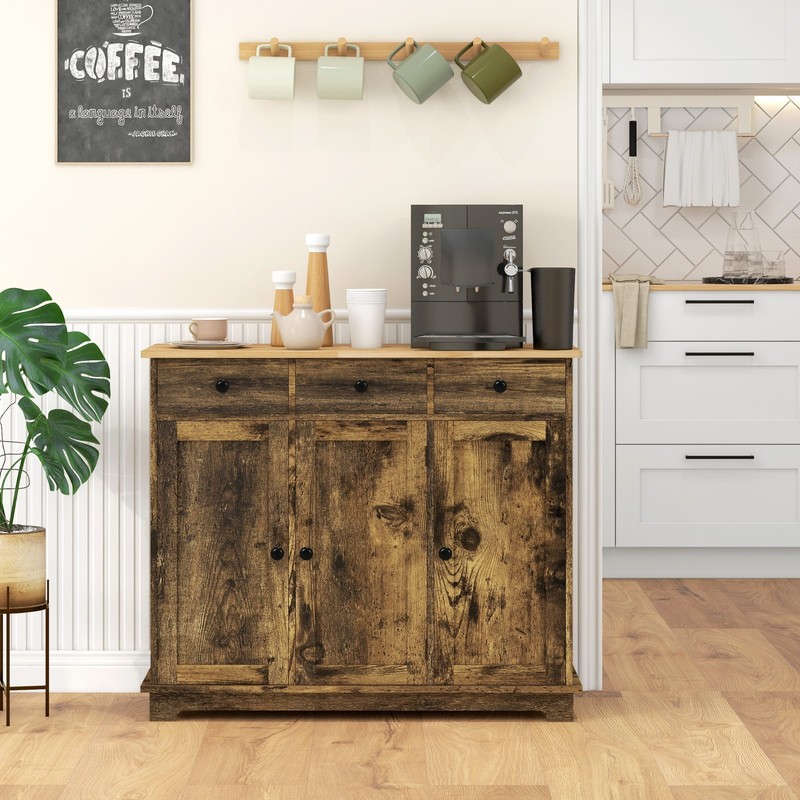 40" Rustic Sideboard Buffet Cabinet Sliding Doors 3 Drawers Brown Living Room gallery