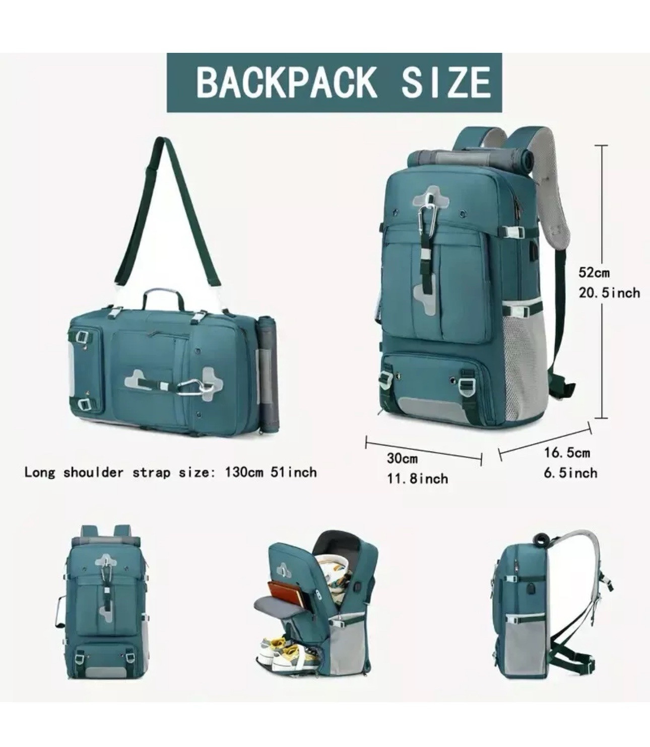 Light Blue Travel Backpack, Can Be Converted into a Shoulder Bag 3