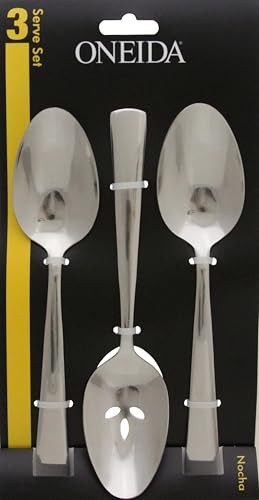 ONEIDA NOCHA EVERYDAY FLATWARE SERVING SPOONS 18/0 STAINLESS STEEL, 3PC SET gallery