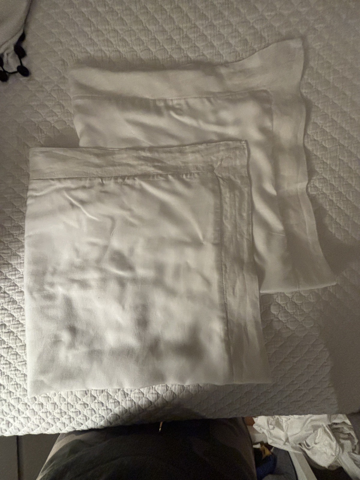 Pair (2) Pottery Barn White Tencel Lyocell w Linen Flange Euro Shams, 26x26 gallery