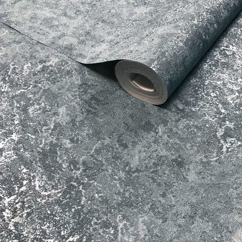 Modern texture Wallpaper roll turquoise dark blue Silver metallic textured Plain gallery