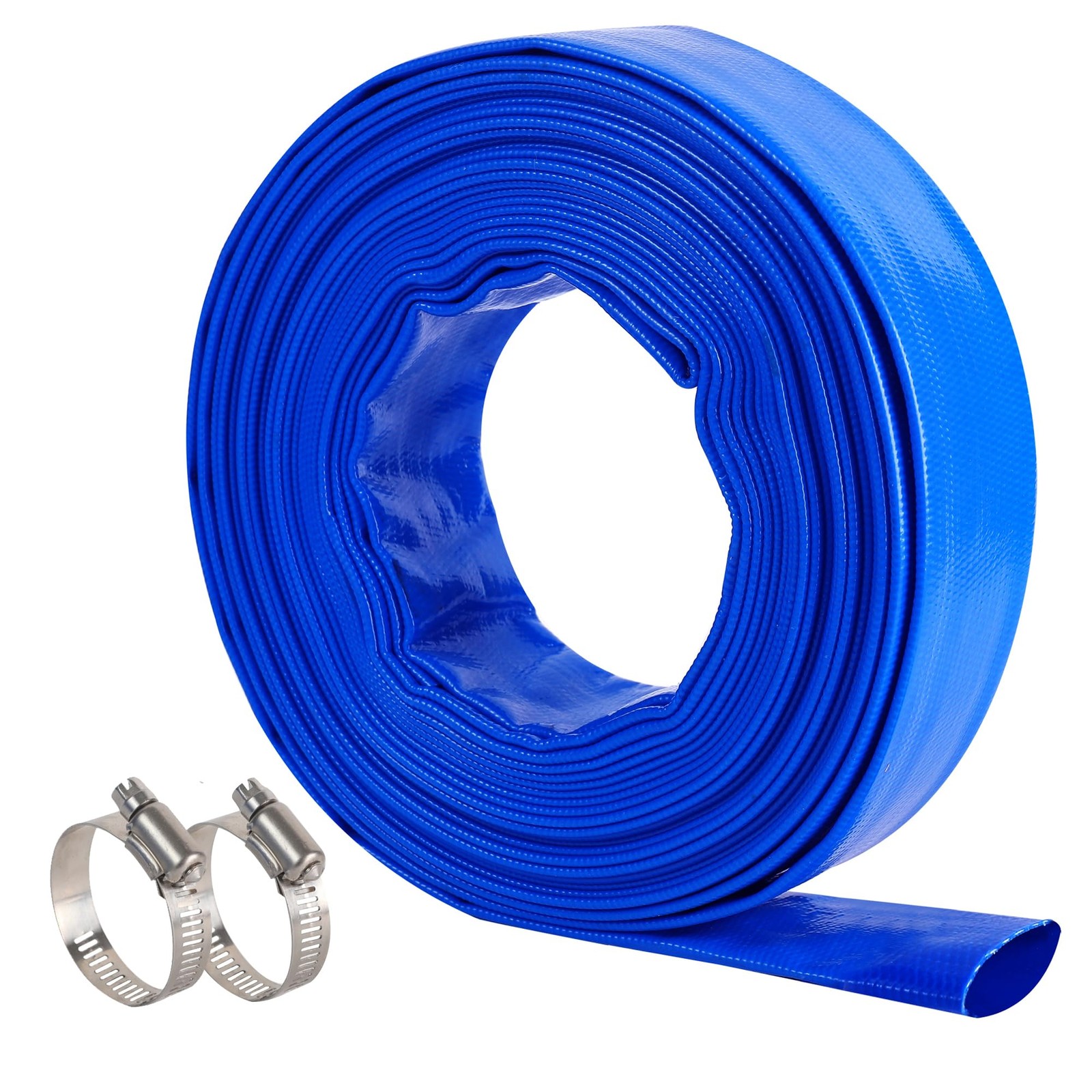25 FT Pool Backwash Hose Heavy Duty PVC Lay Flat Water Discharge with Clamps gallery