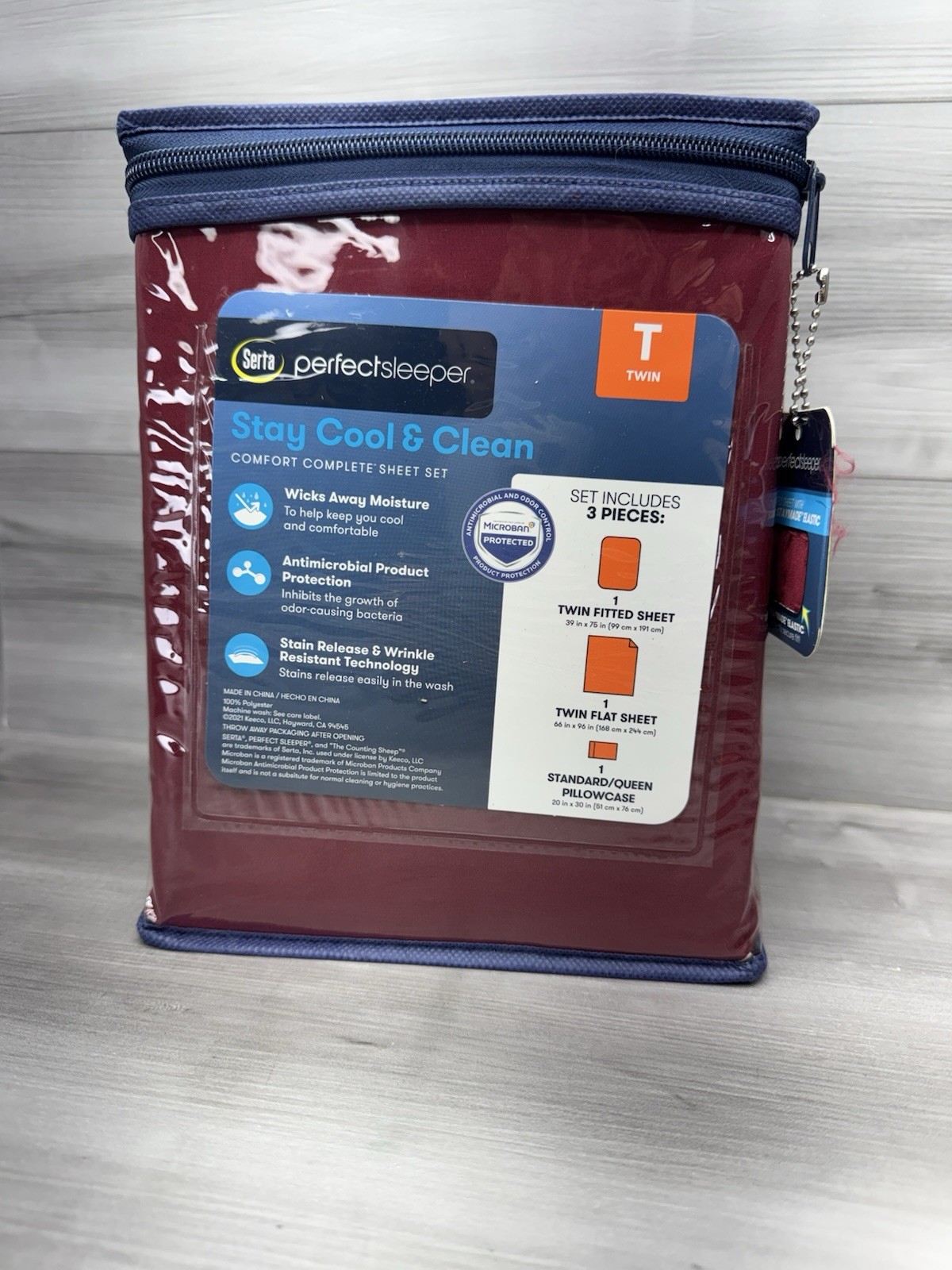 Serta Perfect Sleeper Stay Cool & Clean Twin Complete Sheet Set 3pc Maroon Red gallery