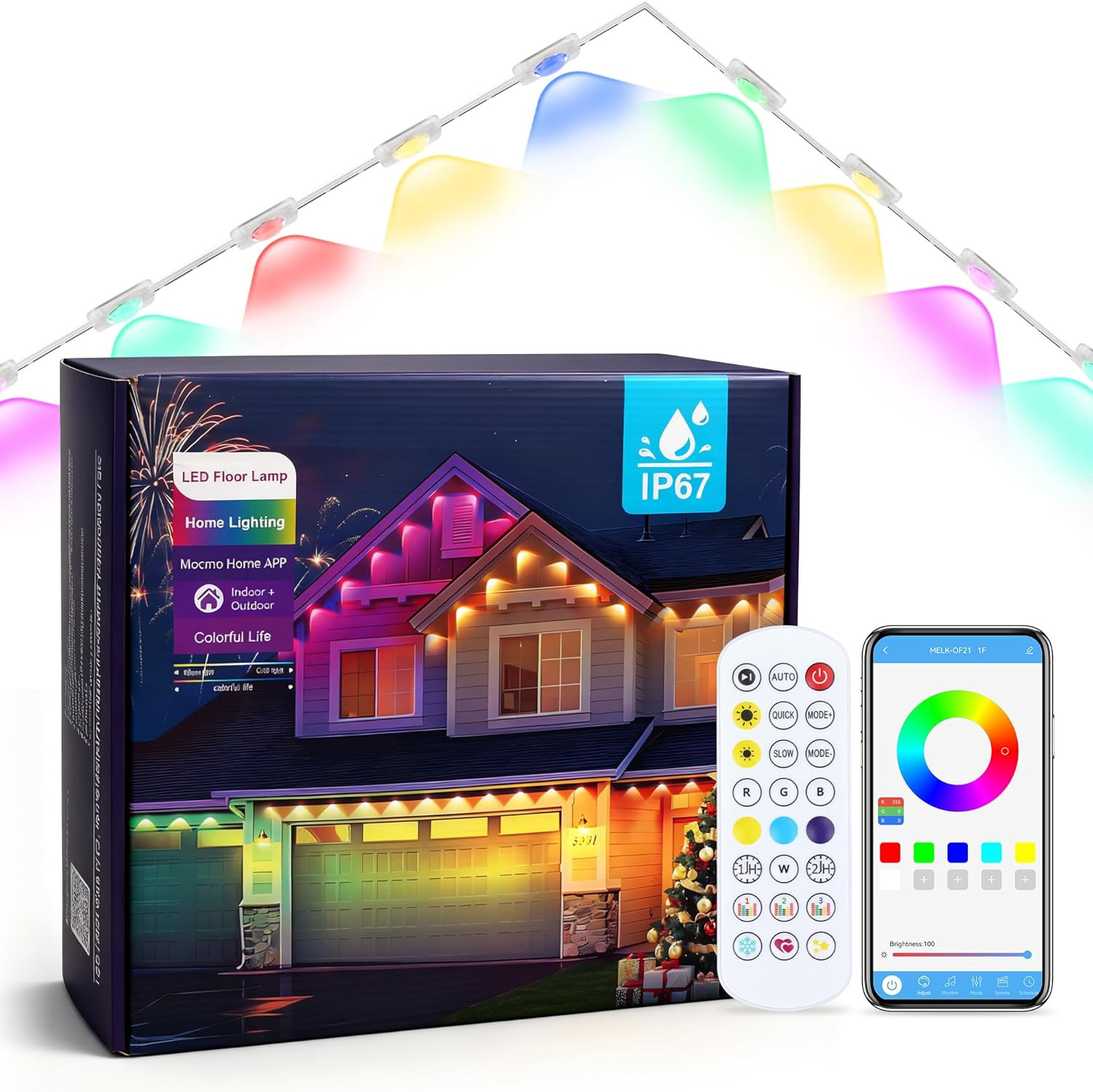 148FT 54Leds RGB Permanent Outdoor Lights, Control, IP67 Waterproof under Eave L gallery