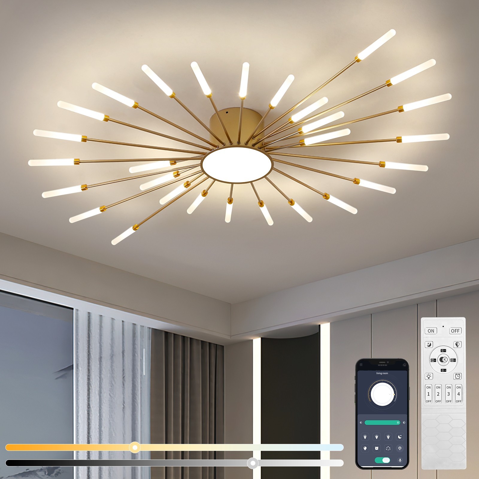 Upgraded 28-Light Flower LED Ceiling Light, Dimmable Flush Mount w/ APP Remote gallery