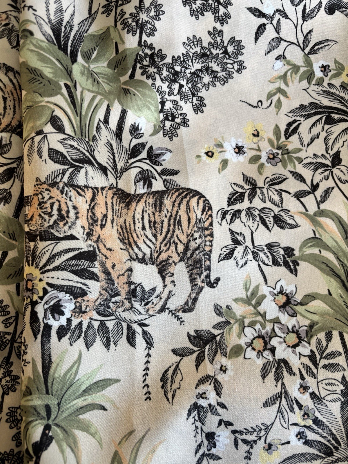 Anatara 2 pc Window Curtains Asian Toile Jungle Tigers Birds ea 37" x 96" New gallery