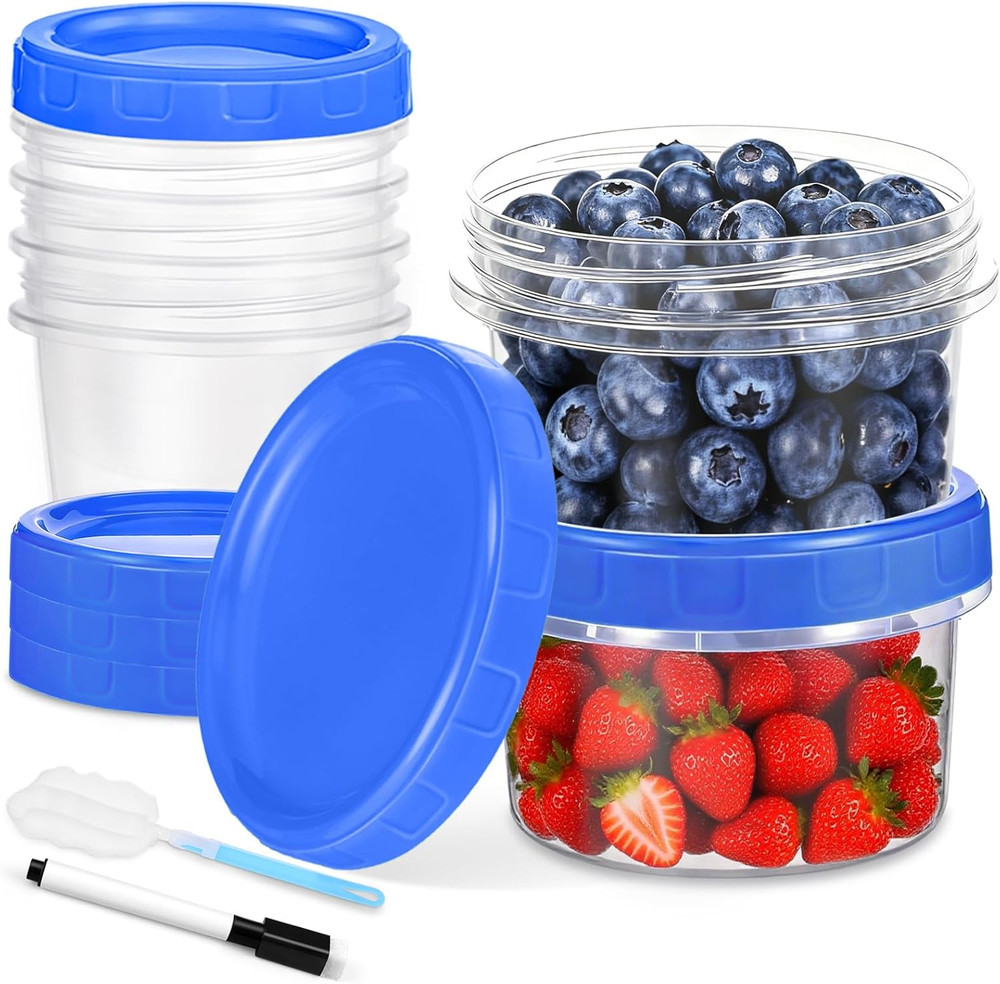 6 Pcs 8 oz Plastic Containers with Screw Lids, Reusable Clear Food Storage Co...