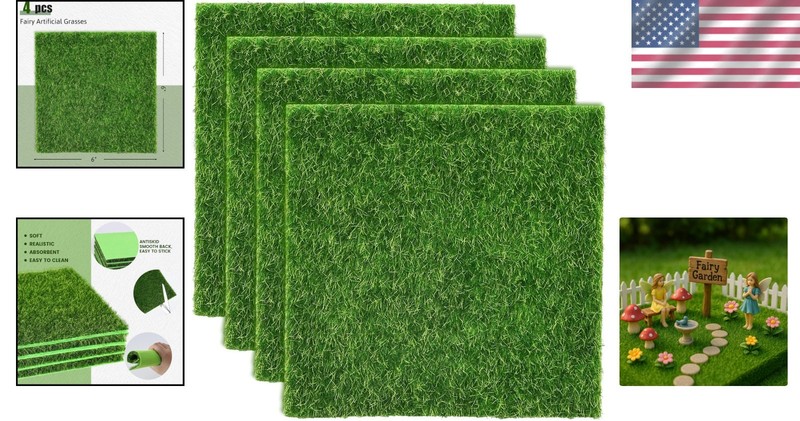 Versatile 6"x6" Artificial Grass for Dollhouse Decor and Fairy Gardens - 4 Pack gallery