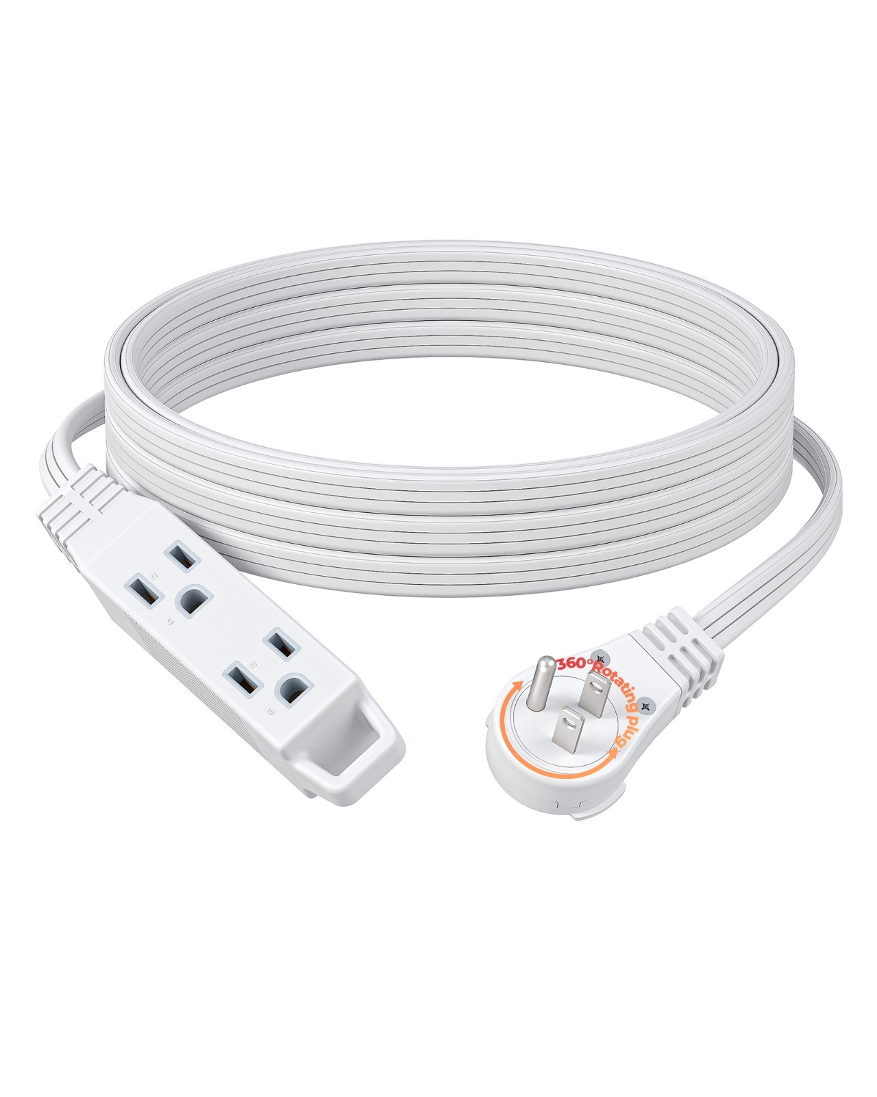 15FT Flat Plug Extension Cord, 3 Prong Ultra Thin Power Strip, 13A/125V/1625W gallery