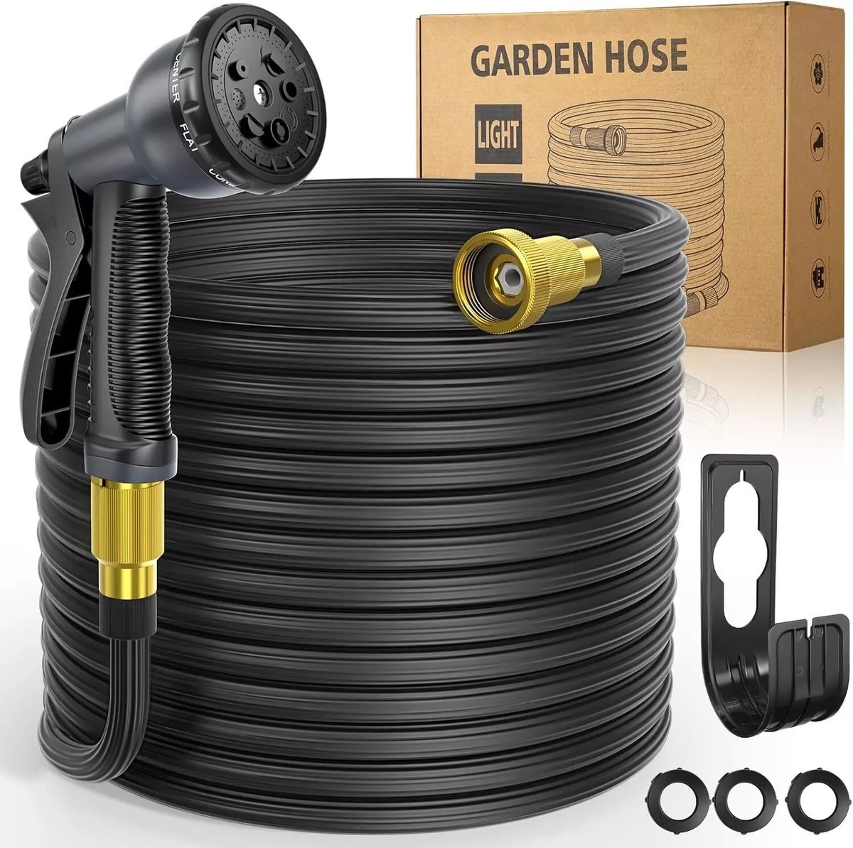 Lightweight Expandable 50ft Garden Hose with 10 Function Nozzle, Brass Fittings gallery