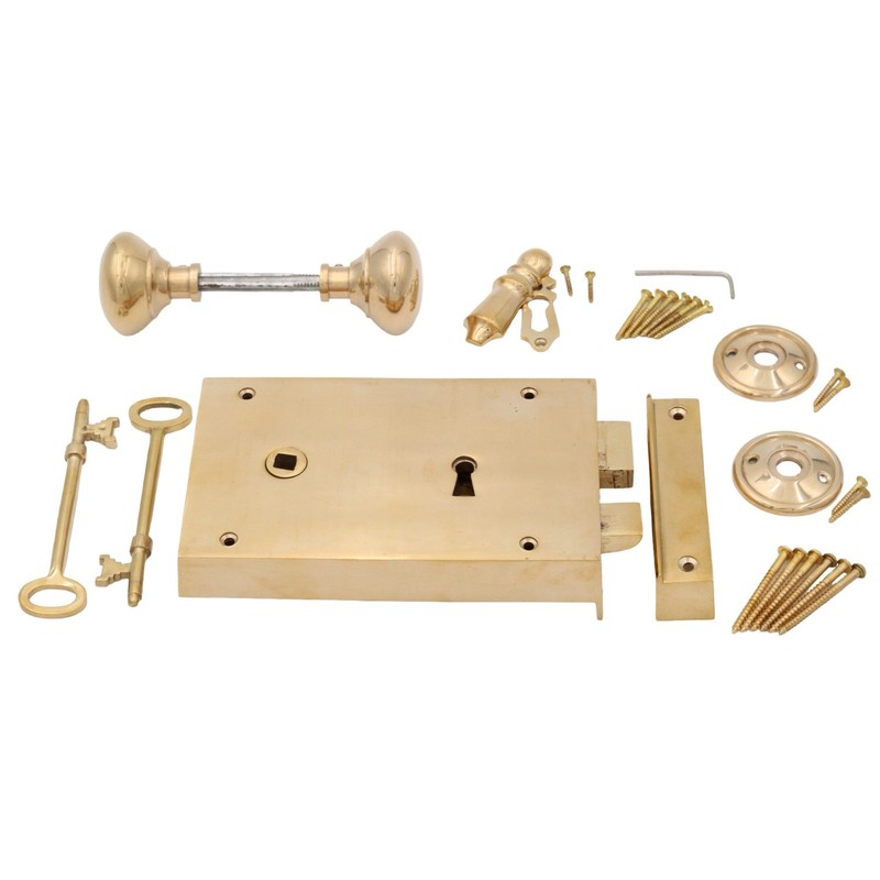 RIGHT Hand Colonial Rim Lock in Solid Brass Antique Replica gallery