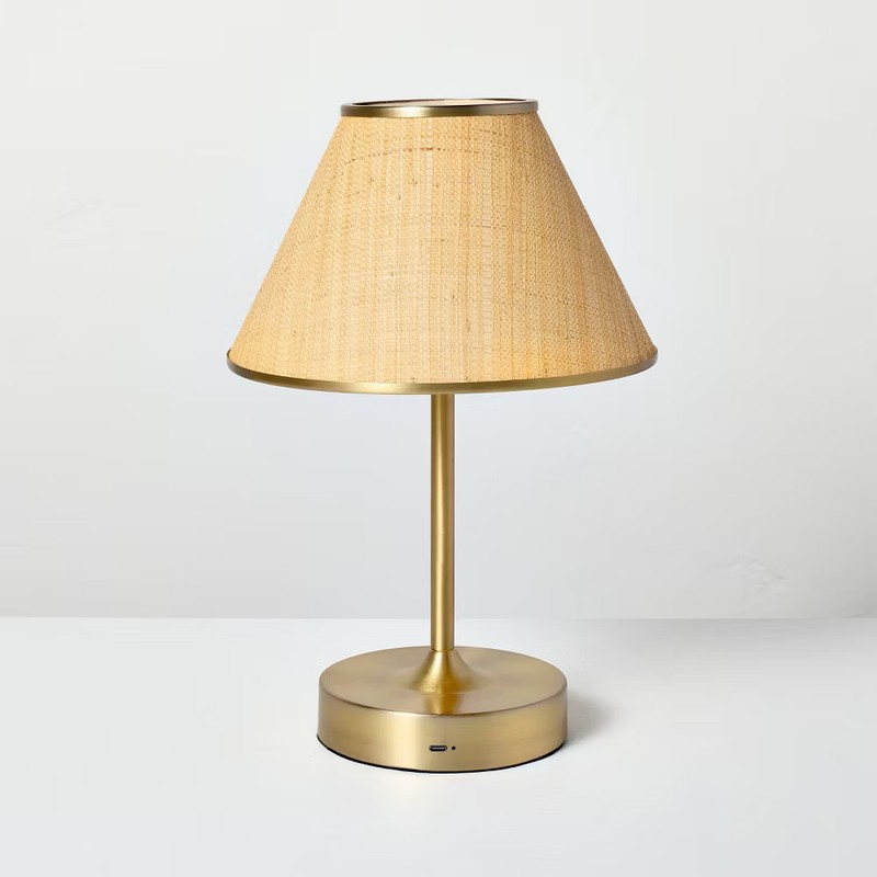 Woven Portable Table Lamp Brass (Includes LED Light Bulb) - Hearth & gallery