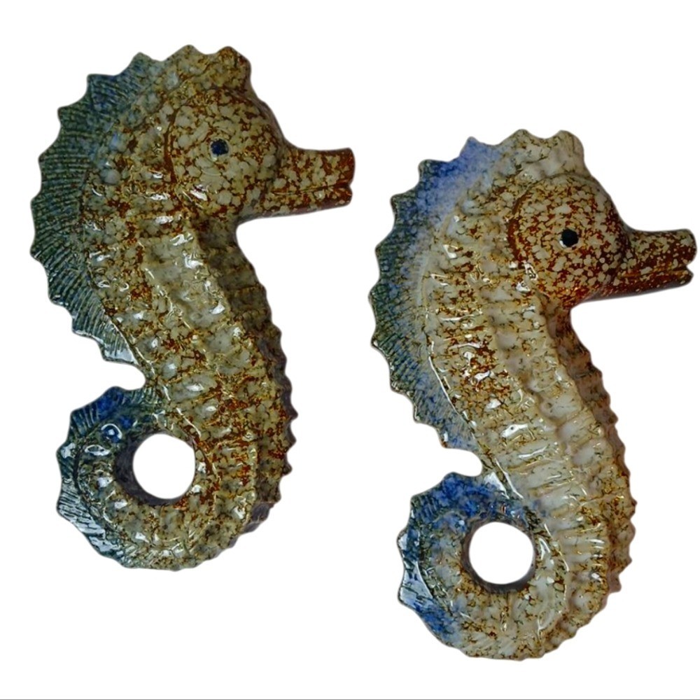 Ceramic Seahorse Wall Decor - Brown and Blue Set Of 2 gallery