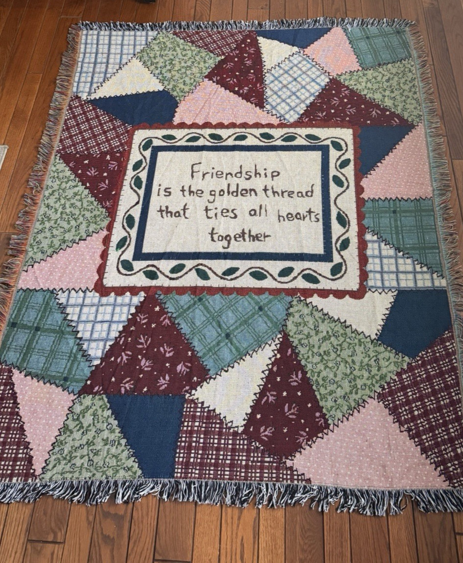 Mallory Lane Friendship Tapestry Throw Blanket Fringed Patchwork 50" x 59" gallery