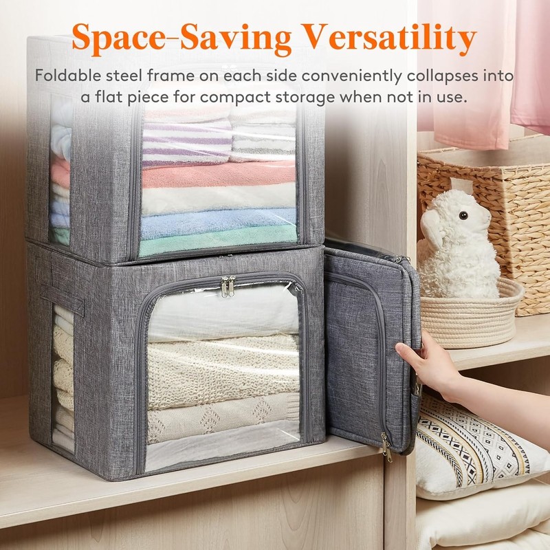 Stackable organiser with metal frame, cloth organiser with clear window and zip gallery