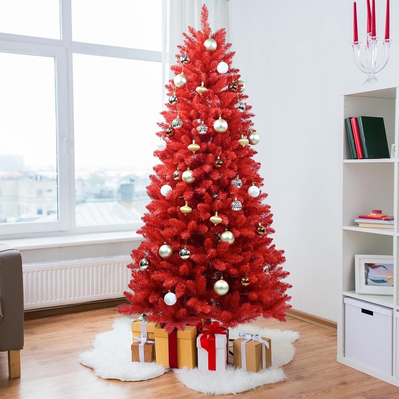 5ft Red Artificial Christmas Tree Halloween Full Real Xmas Tree &624 Branch Tips gallery