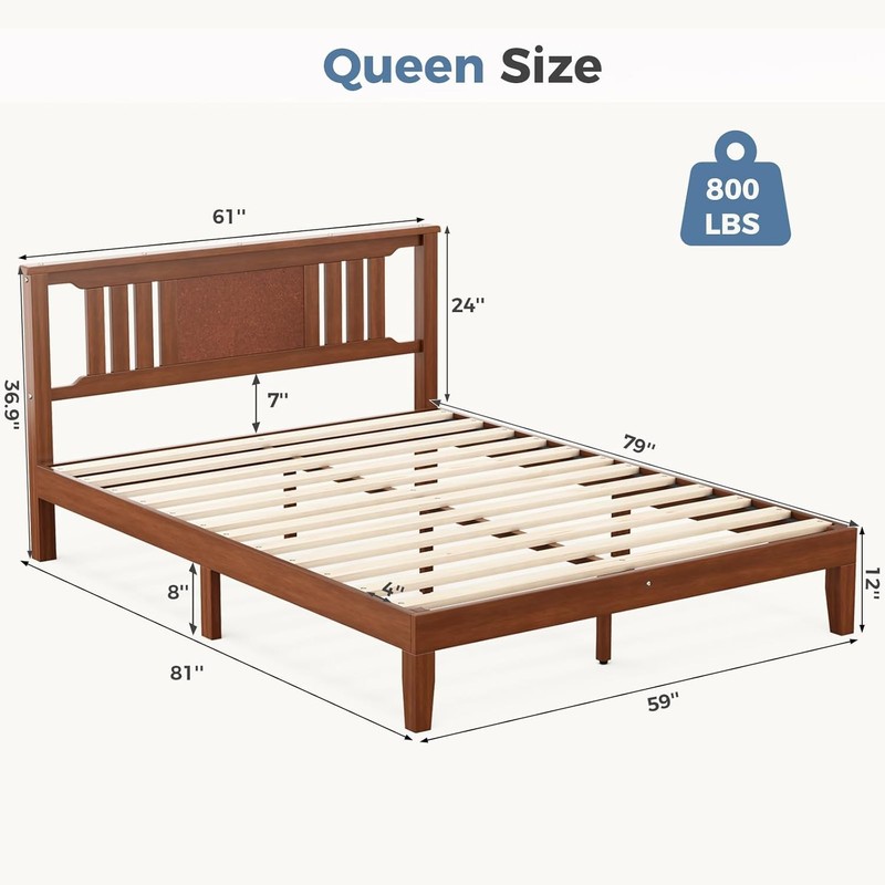 Solid Wood Bed Frame with Headboard Heavy Duty Platform Bed Frame Pine Wood gallery