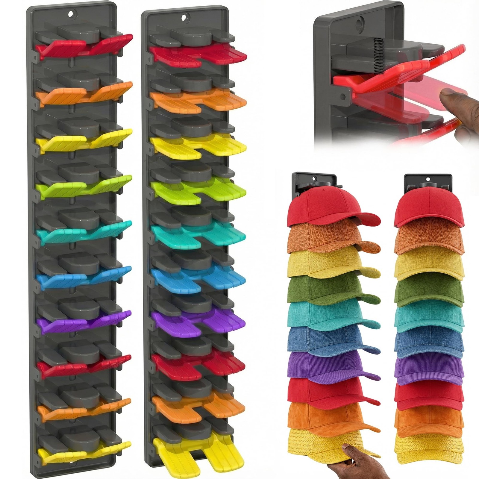 Hat Organizer for Baseball Caps - 2 Pack Hat Rack Hanger for Wall Door Closet gallery