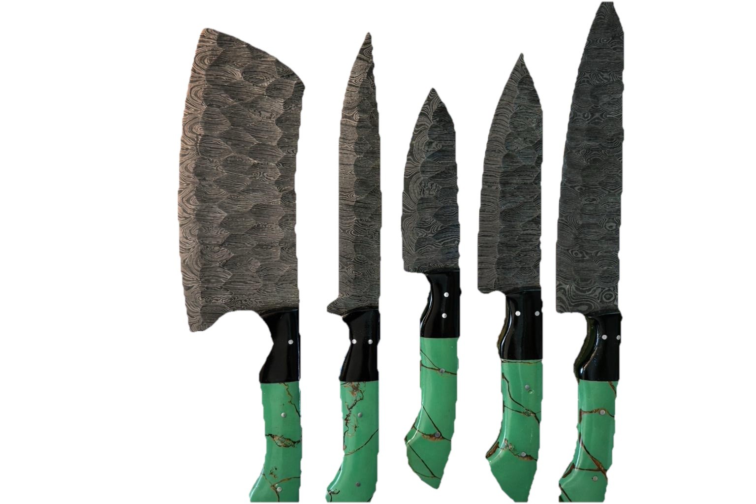 Handmade Forged Damascus Steel Fixed Blades Chef Kitchen Knives Set gallery