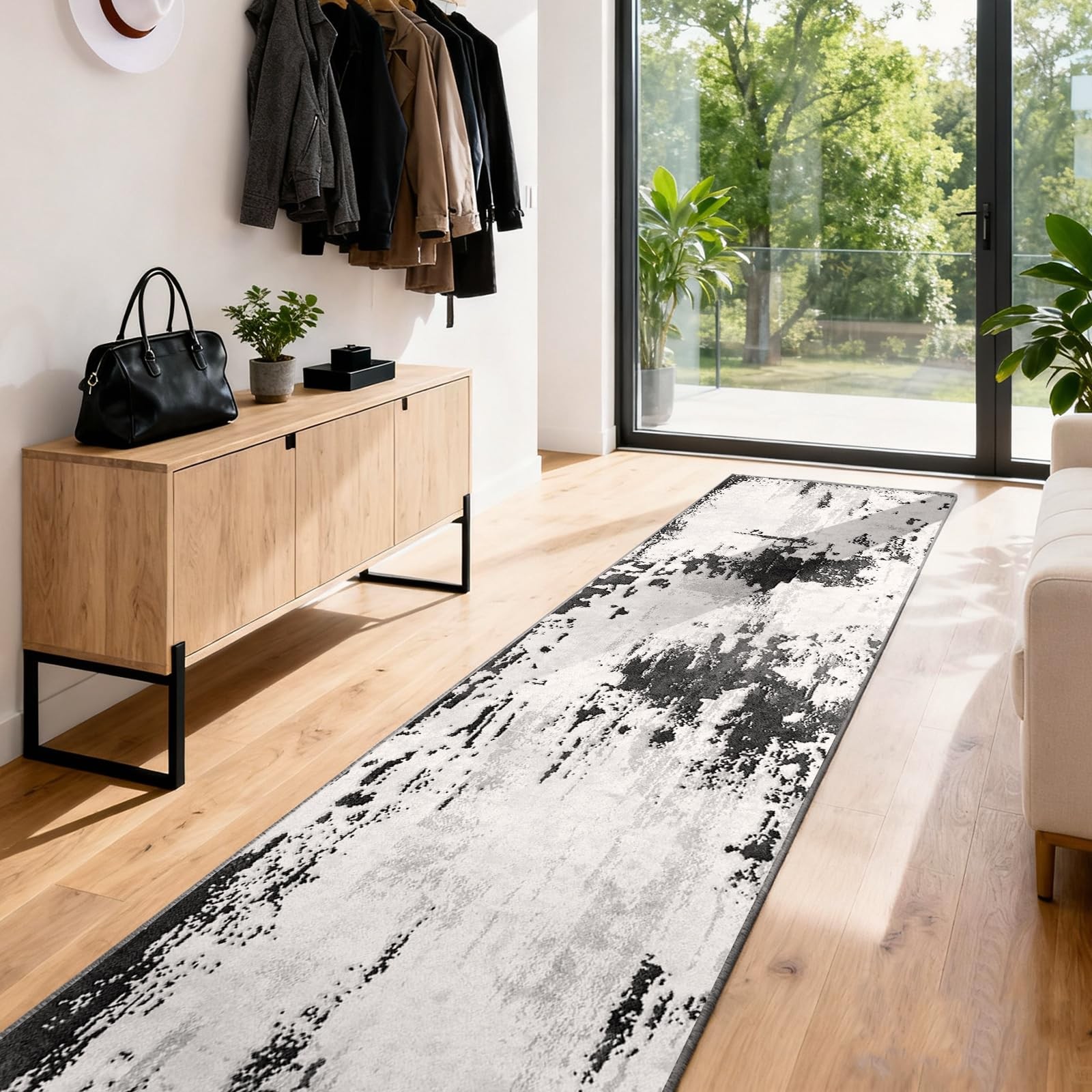 OLFRUGDT 3x8 Hallway Washable Runner Rug: Extra Long 3x8ft, Black/Grey/White gallery
