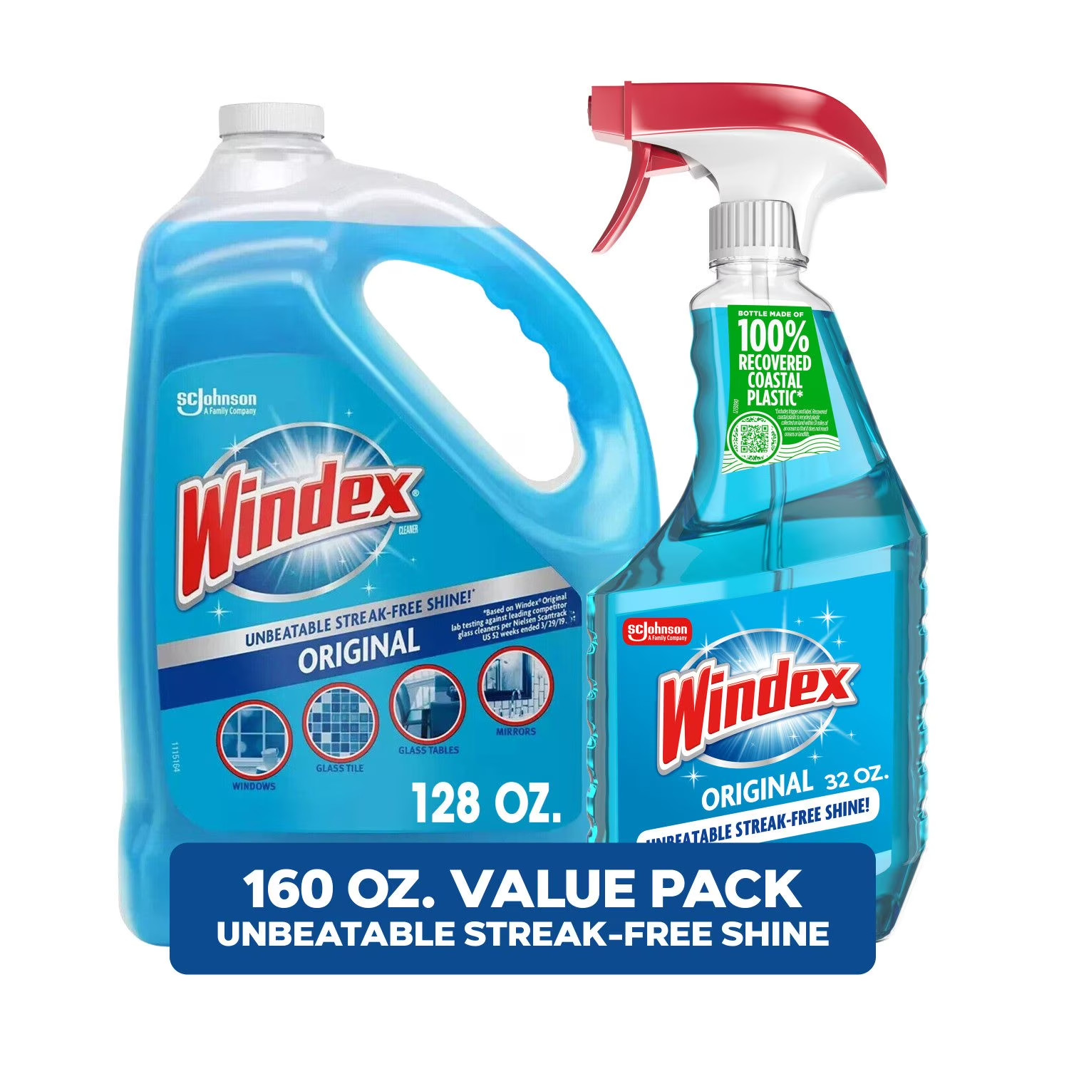 Windex Original Glass Cleaner, 1 spray bottle + 128 fl. oz. Refill gallery