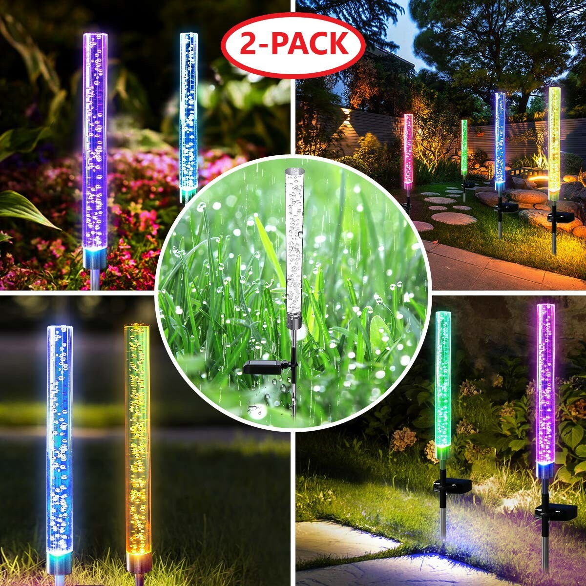 2-Pack Garden Solar Lights Outdoor Solar Acrylic Bubble RGB Color Changing Decor gallery