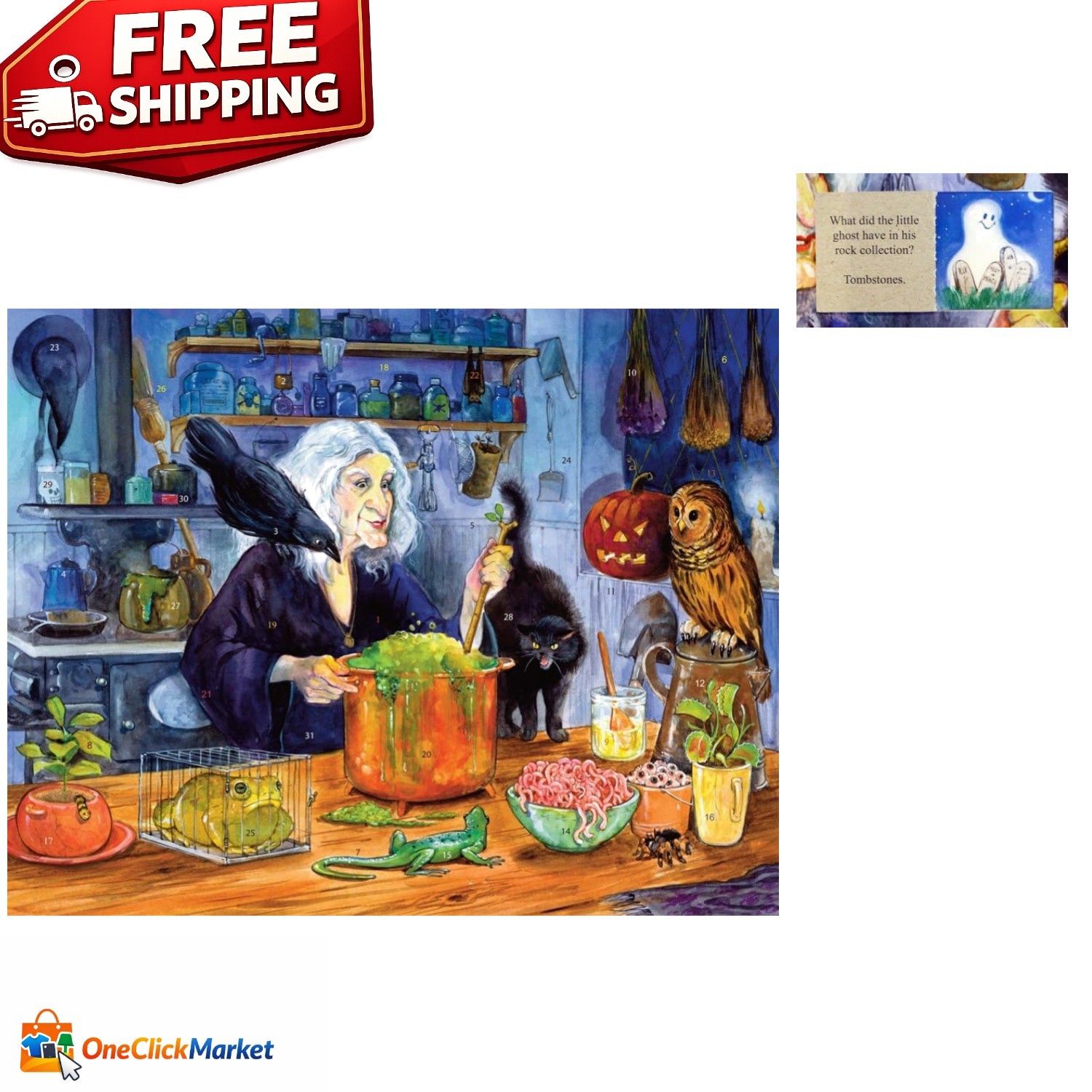 Fun 14" x 11" Halloween Countdown Calendar - Rosewood with Jokes & Riddles gallery