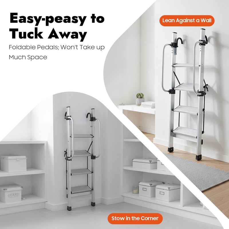 RV Bunk Ladder 4 Step Ladder Integrated Aluminum Camper Bed Ladder 1-1.2m Silver gallery