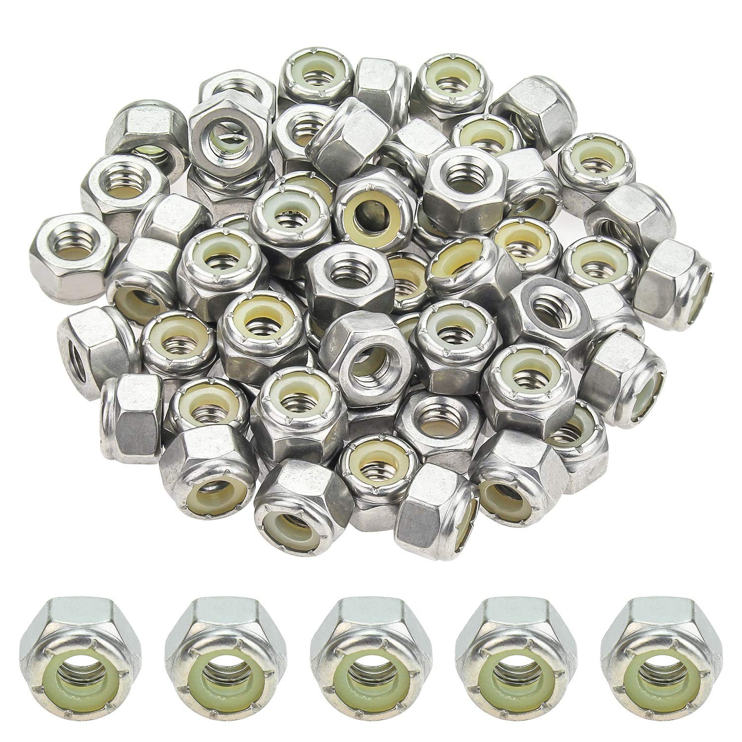 Powlankou 60 Pieces 1/4"-20 Nylon Insert Hex Lock 1/4-20 (60 pcs), Silver gallery
