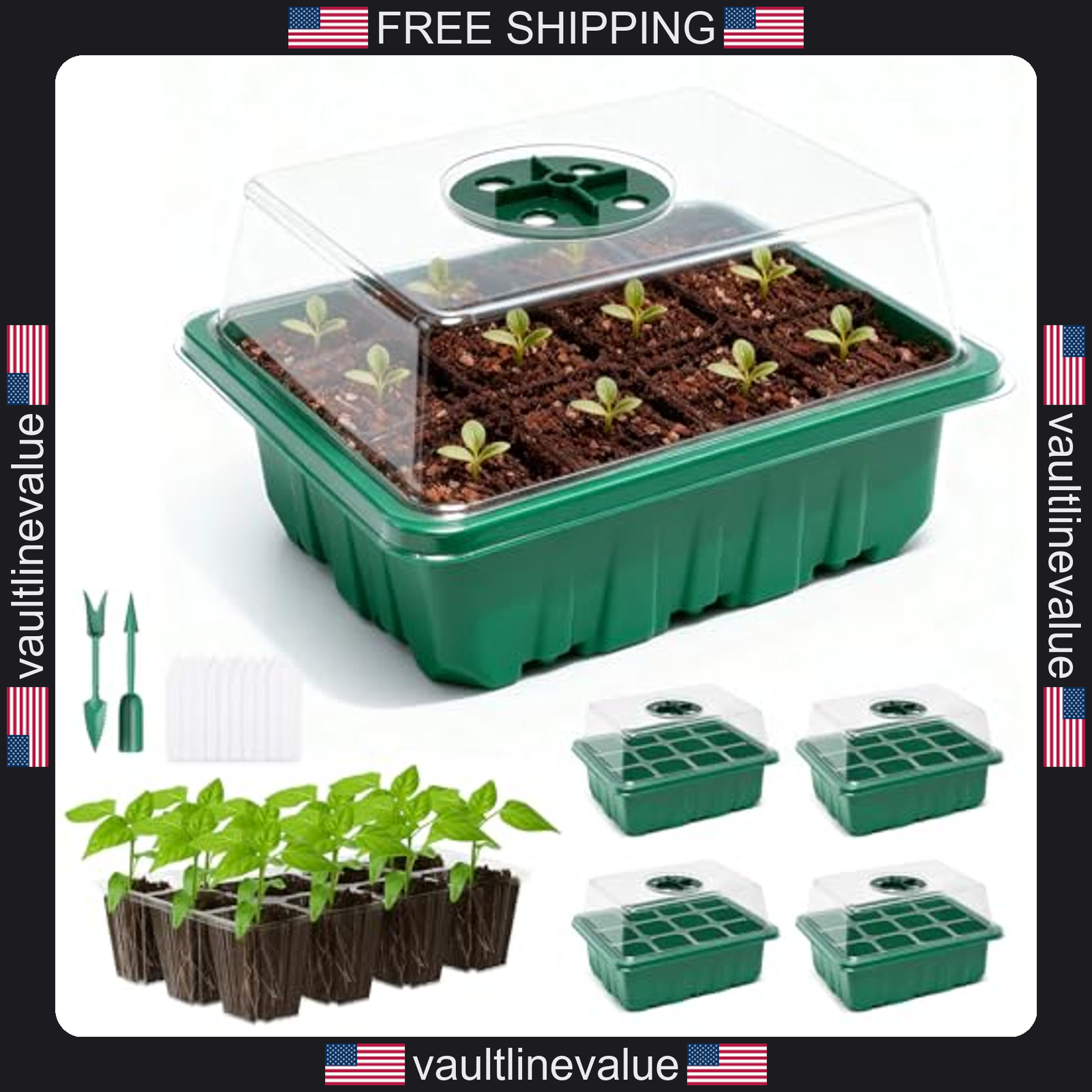 Seed Starter Tray Kit 60 Cell with Humidity Dome Greenhouse Propagator gallery