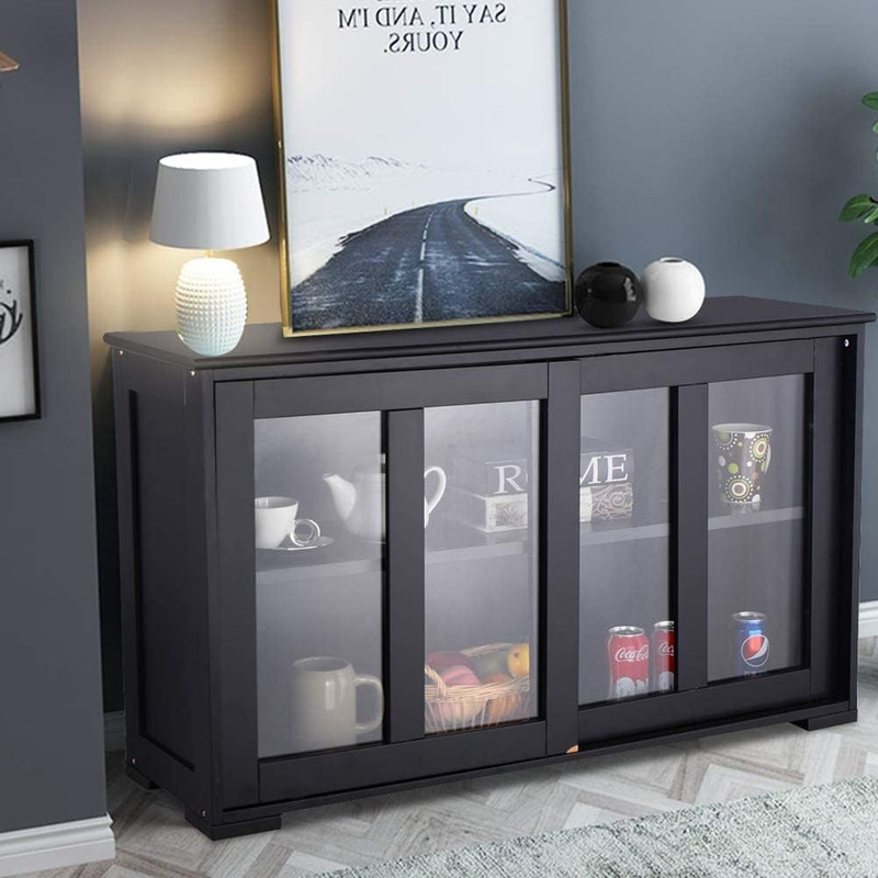 Elegant Black Stackable Storage Cabinet with Adjustable Shelves & Glass Doors gallery