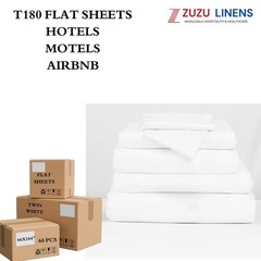 T180 Flat Hotel Quality Sheets Bulk White for Motel Home AirBnB Resorts Cottages