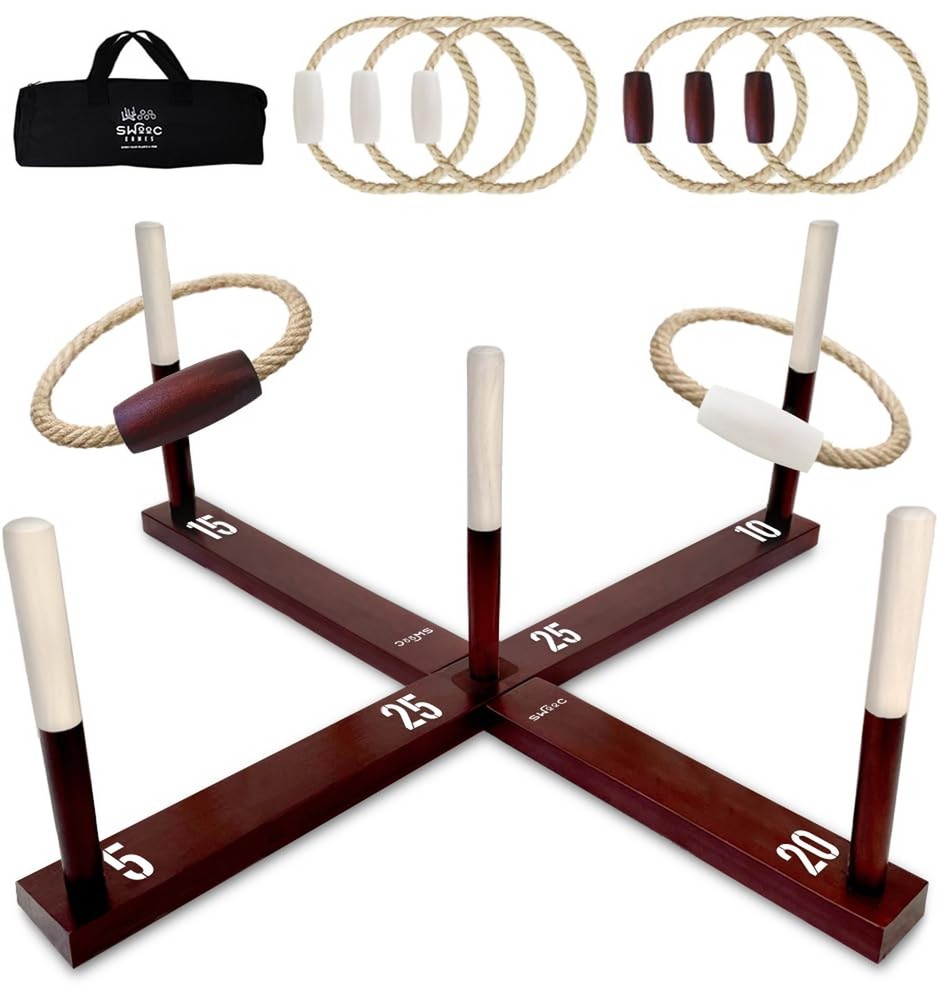 SWOOC Games - Rustic Ring Toss Game (All Weather) - Easy Setup & Extra Games ...
