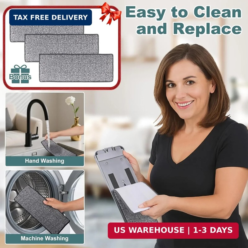 Flat Mop with 3 Pads, Microfiber Mops for Floor Cleaning Adjustable Handle 29-49 gallery