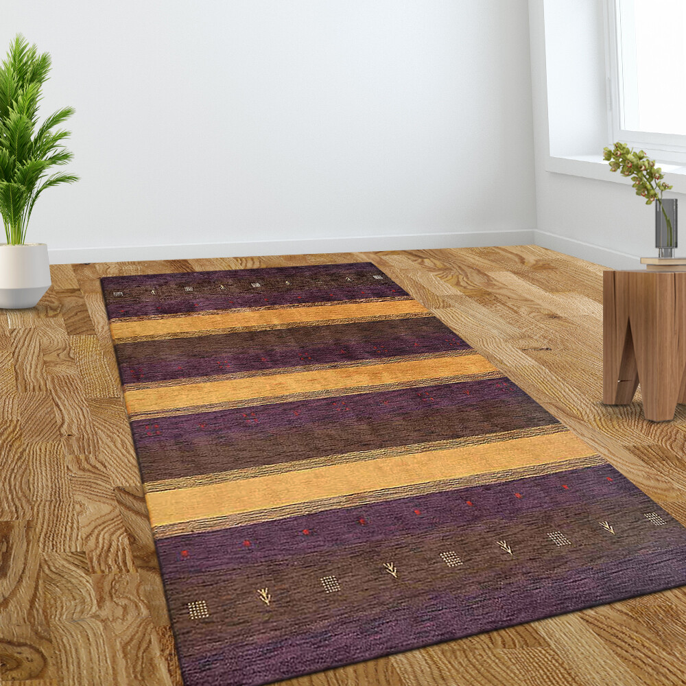 Eco-Friendly Hand Knotted Loom Wool Area Rug Contemporary Purple Gold BBL0A211 gallery