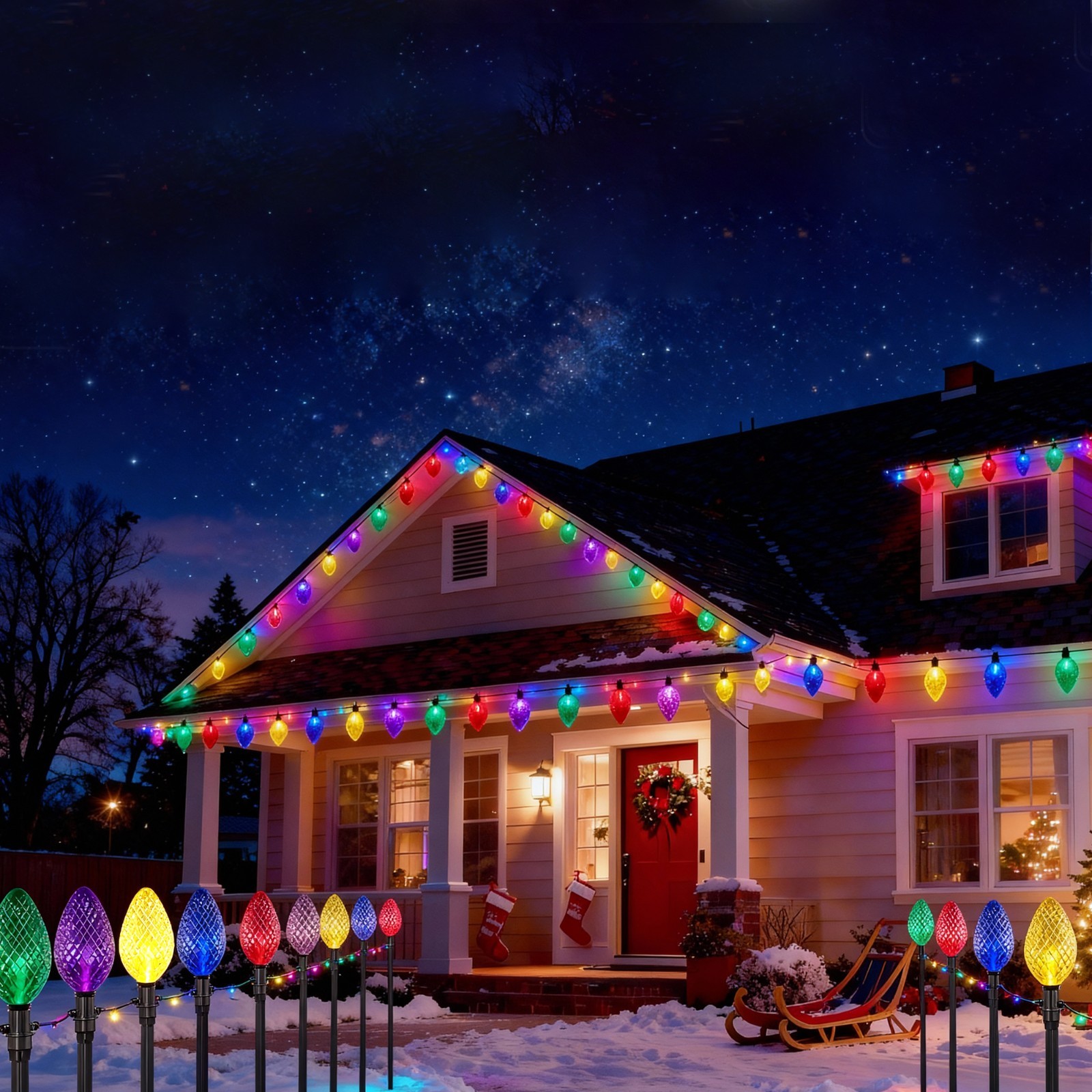 23Ft Jumbo C9 Plug-in Outdoor Pathway Lights ,Hanging String Lights Christmas gallery