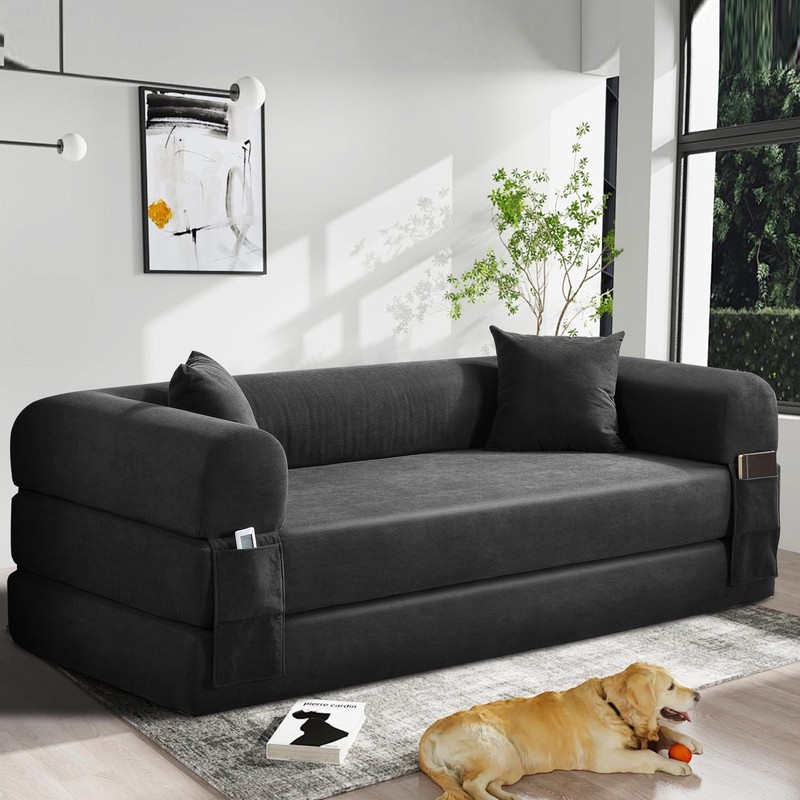 80" Convertible Sofa Bed, No Assembly Deep Seat Boneless Couch Sofa in Box gallery