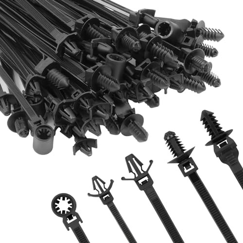 Automotive Installation Push Mount Cable Zip Ties Assorted Sizes, 110 PCS Black gallery