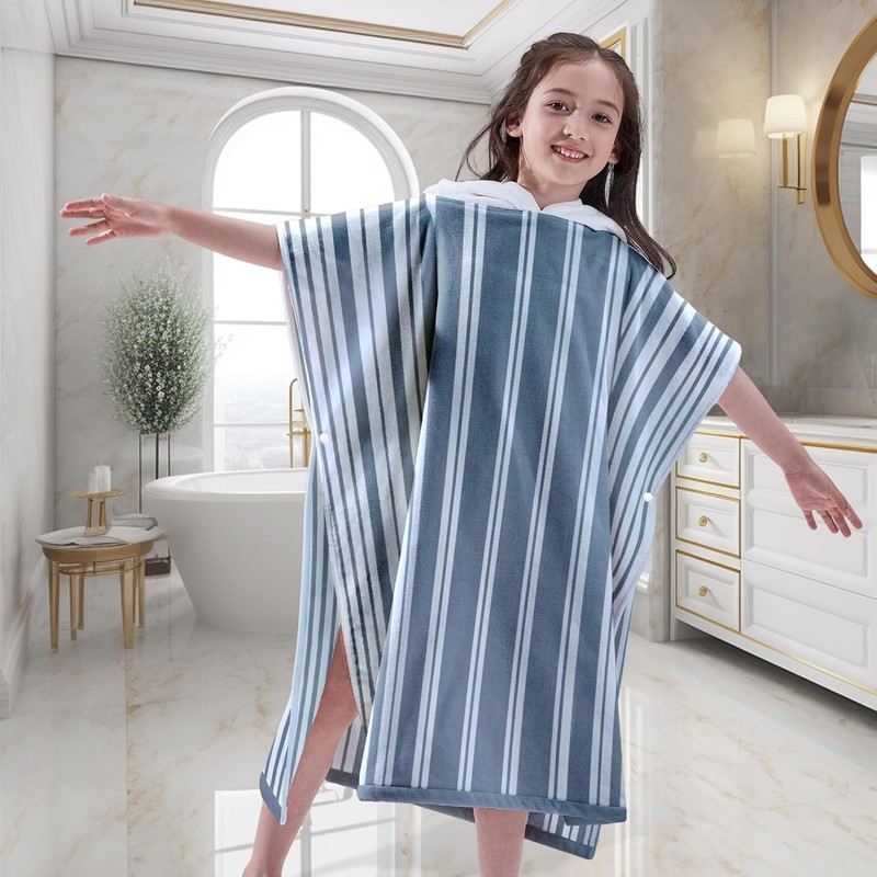 Pure Cotton Super Soft and Quick Dry Striped Poncho Robe Kids Beach Towels gallery