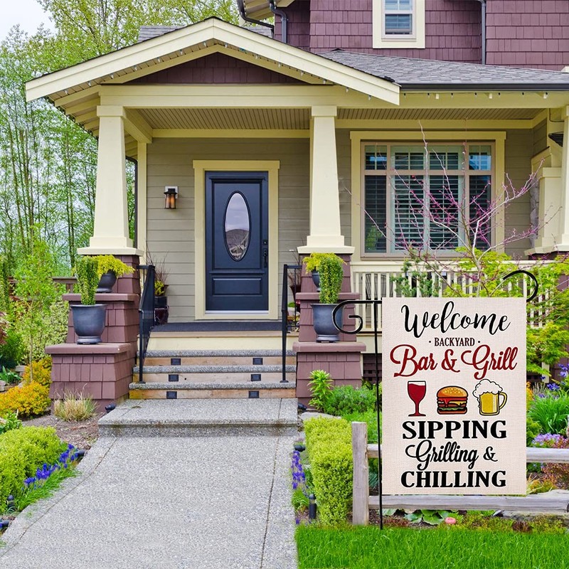 Welcome Backyard Party Garden Flag Vertical Double Sized Sipping Grilling and... gallery